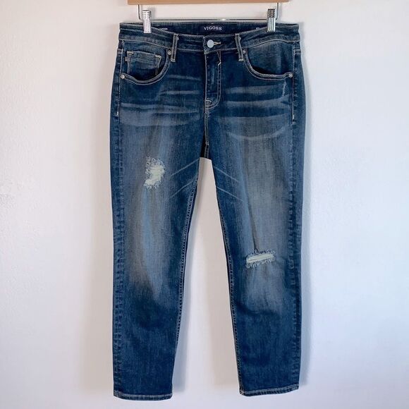 Vigoss Thompson Tomboy Distressed Dark Wash Stretch Classic Fit Jeans Sz 31 - Picture 1 of 11
